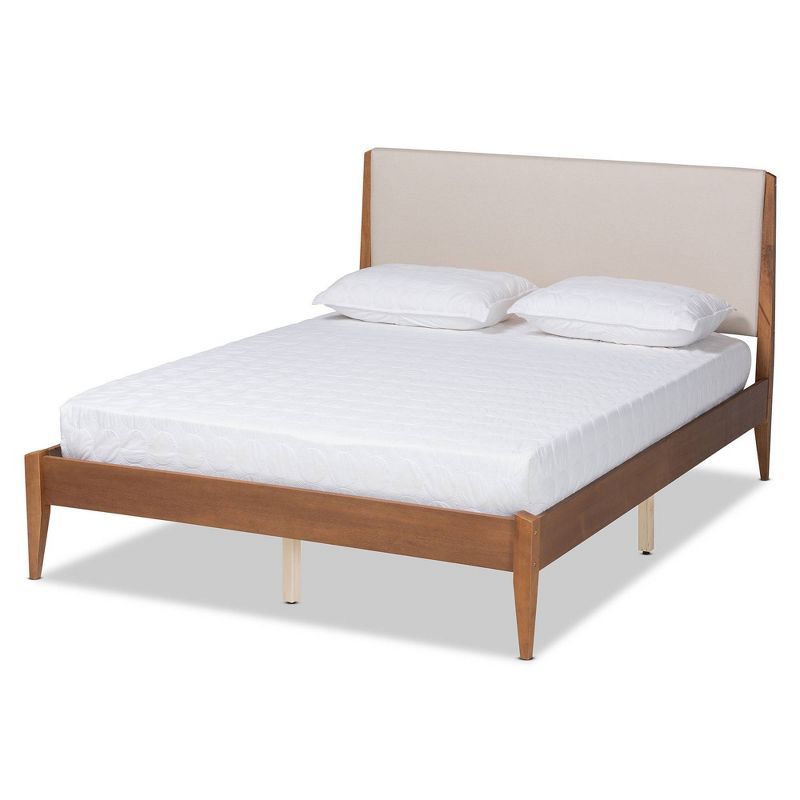 Lenora Full Walnut Brown Upholstered Platform Bed with Slats