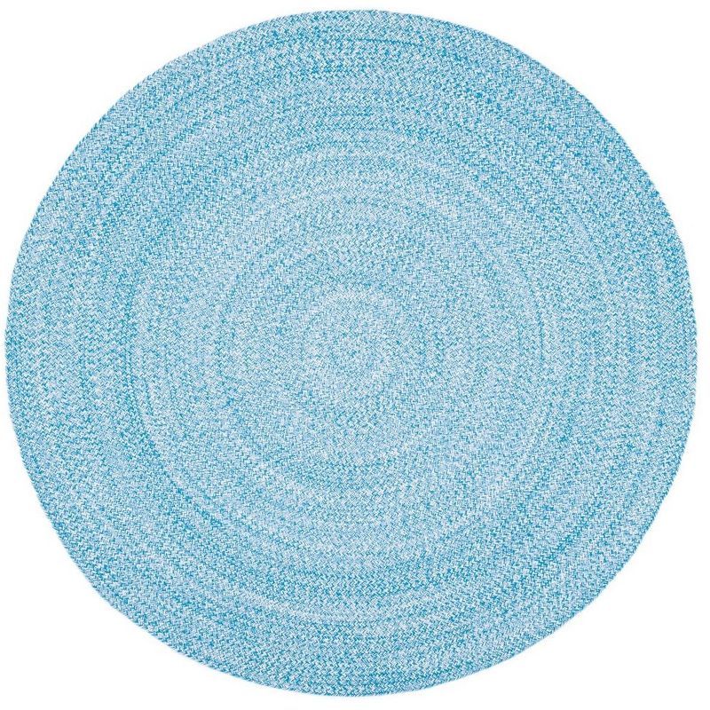 Handwoven Coastal Charm Blue and Ivory Cotton 4' Round Rug