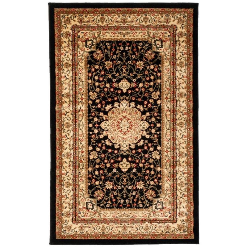 Safavid Style Black and Ivory Synthetic Area Rug