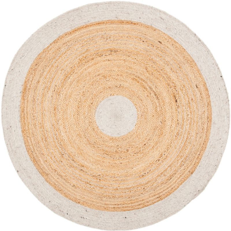 Handmade Beige and Natural Round Wool Cotton Rug, 5' x 5'