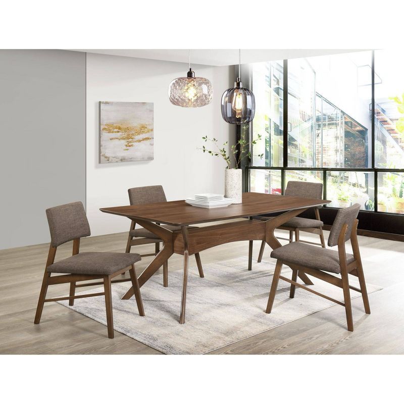 Ronan Mid-Century Walnut Dining Set with Pebble Brown Chairs