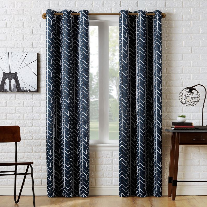 Navy Chevron Blackout Grommet Curtain Panel, 40" x 84"