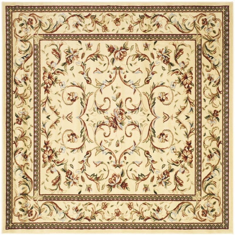 Ivory Floral Tufted Synthetic Square Area Rug