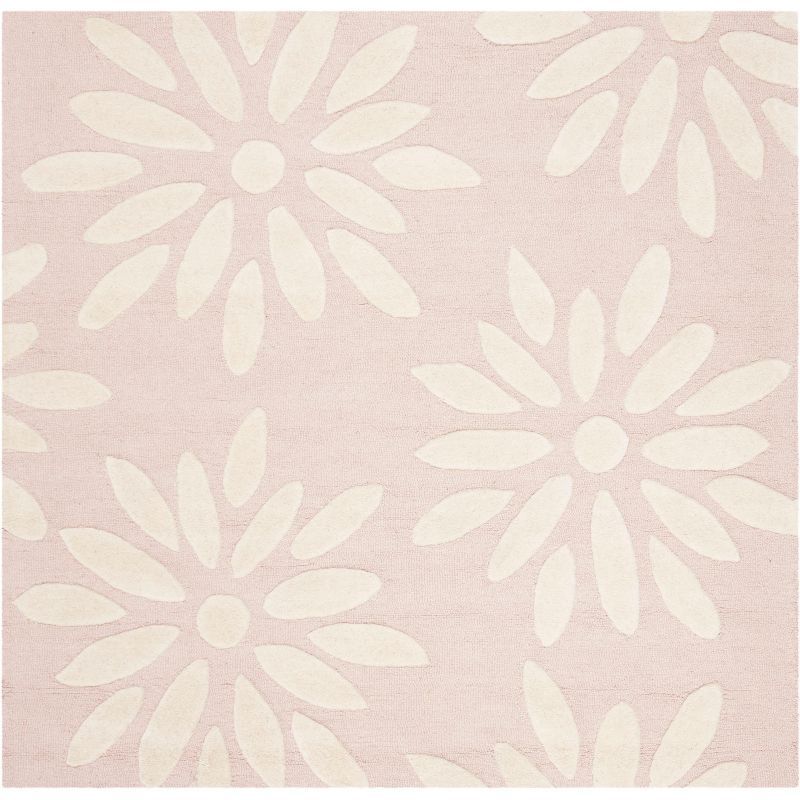 Hand-Tufted Pink Ivory Wool Kids 5' Square Area Rug