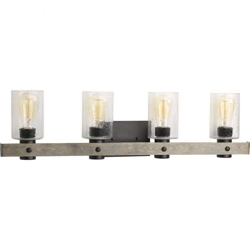 Graphite and Wood 4-Light Bath Vanity Fixture with Clear Seeded Shades