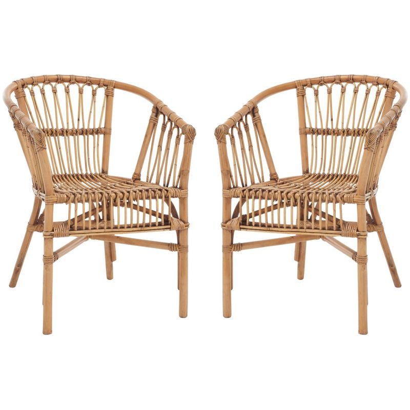 Honey Brown Wash Rattan Accent Chair Set, Sustainably Sourced