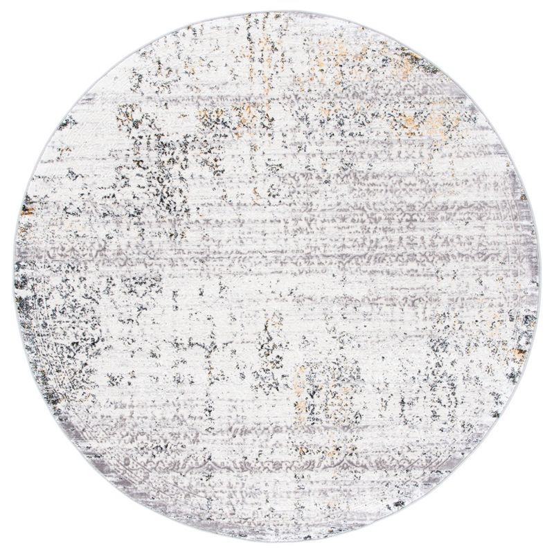 Amelia 6'7" Round Grey and Ivory Synthetic Area Rug