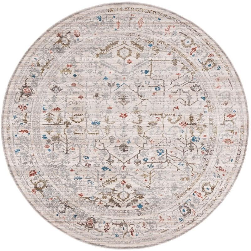 Ivory and Sage Round Flat Woven Synthetic Rug