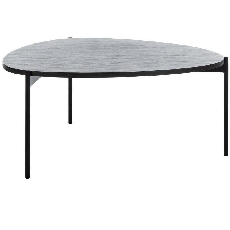 Transitional Oval Coffee Table in Dark Grey Oak with Black Iron Legs