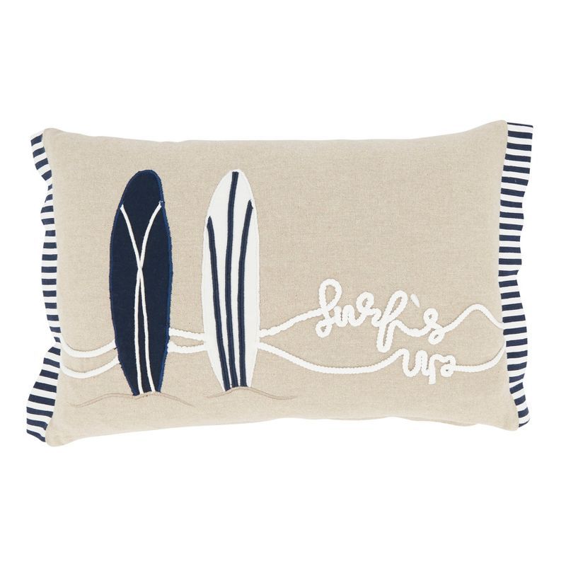 Beige Surf's Up Cotton Rectangular Throw Pillow Cover 12"x18"