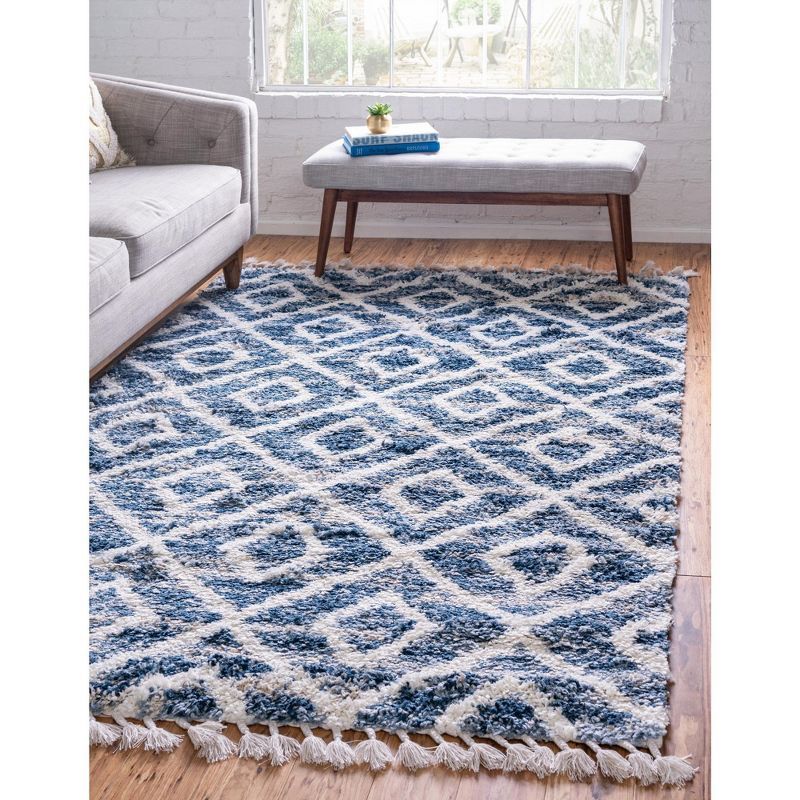Athena Blue Geometric Shag 5' x 8' Area Rug