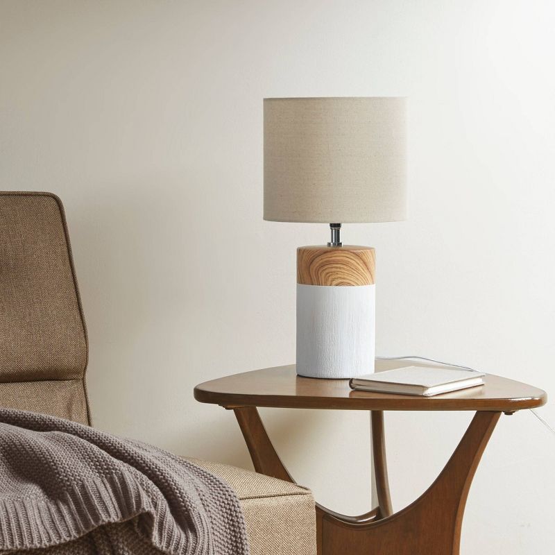 White and Brown Ceramic Table Lamp with Drum Shade