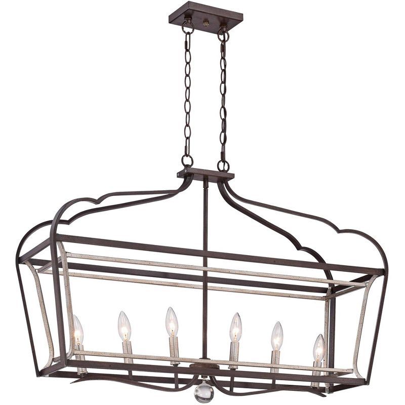 Sienna Aged Silver Linear 6-Light Crystal Candle Chandelier