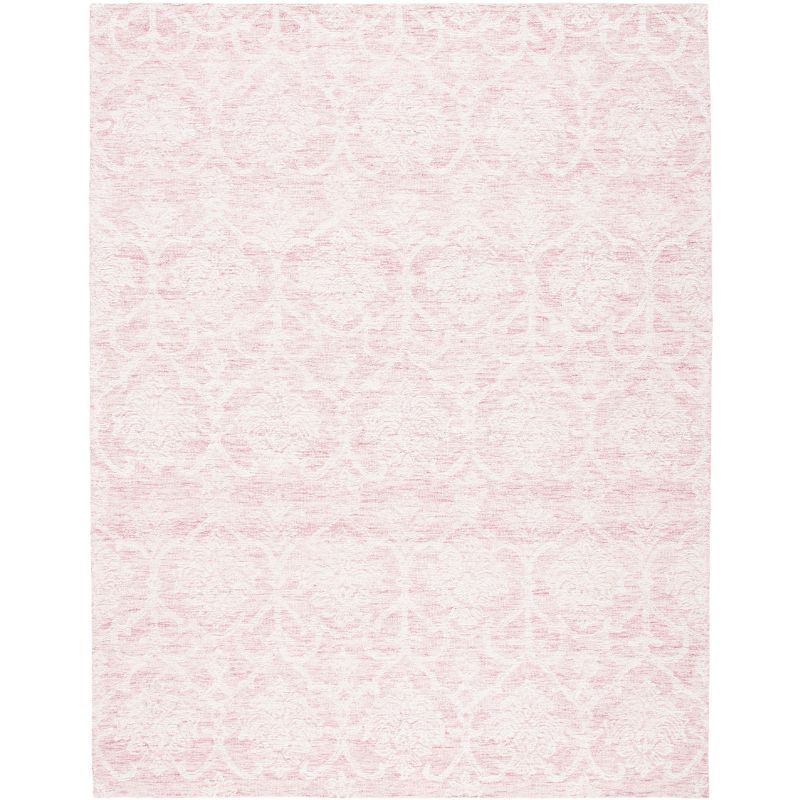 Ivory and Pink Floral Hand-Tufted Wool Area Rug, 8' x 10'