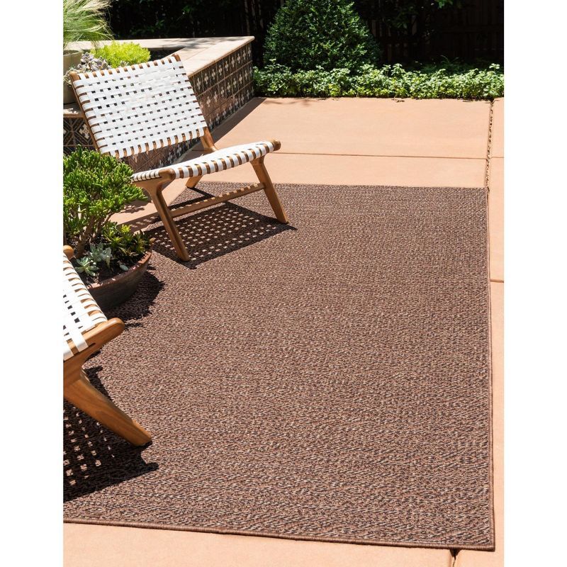 Easy-Care Washable Brown Stripe Synthetic Outdoor Rug 8' x 11'4"