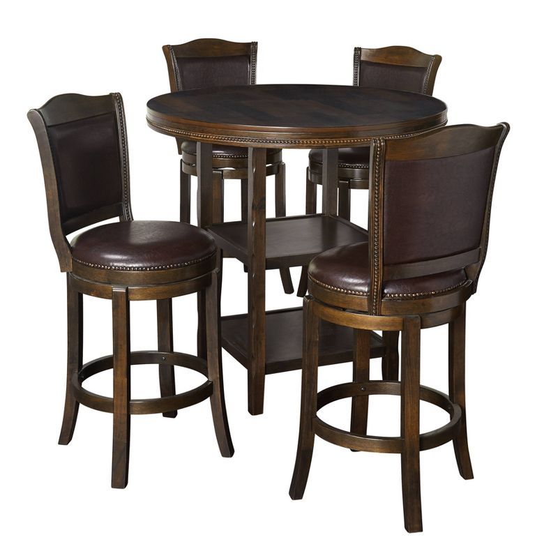 Adam 5-Piece Dark Brown Pub Dining Set with Faux Leather Upholstered Stools