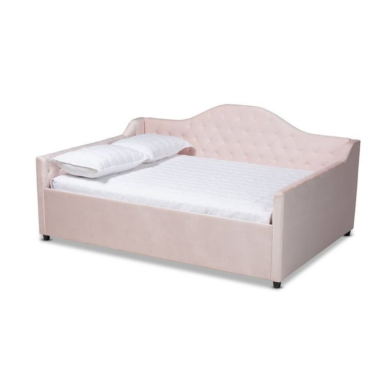 Light Pink Velvet Tufted Queen Daybed with Wood Frame