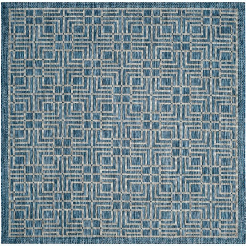 Gray and Blue Geometric Synthetic Square Area Rug