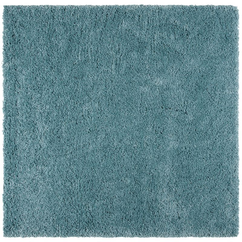 Light Blue Square Hand-Knotted Shag Area Rug