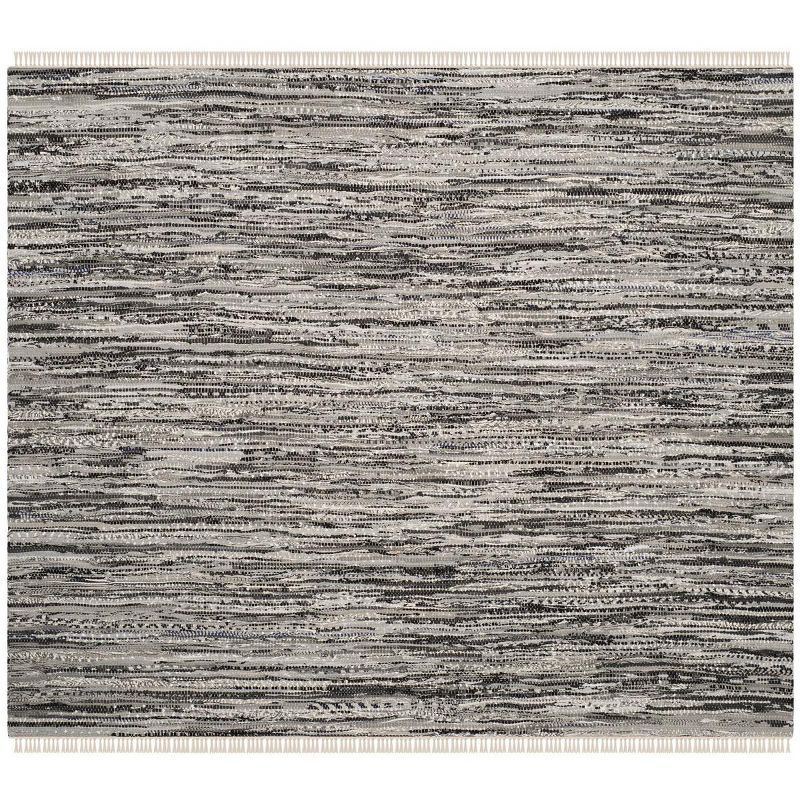 Gray and White Handwoven Wool Cotton Square Rug