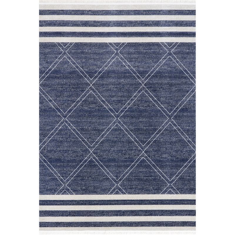 Navy and Ivory Square Polypropylene Indoor/Outdoor Rug