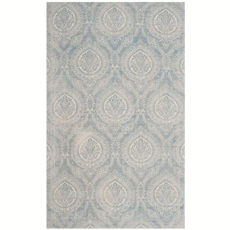 Turquoise and Ivory Flat Woven Wool Area Rug, 5' x 8'