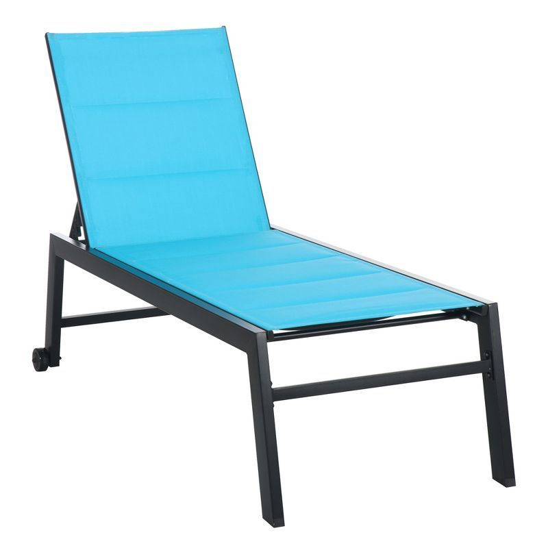 Blue Steel Frame Armless Outdoor Chaise Lounge Chair