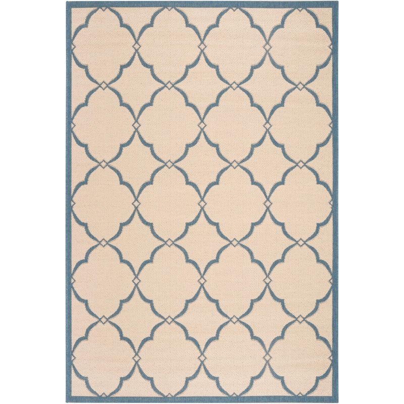 Cream and Blue Geometric Flat Woven Area Rug