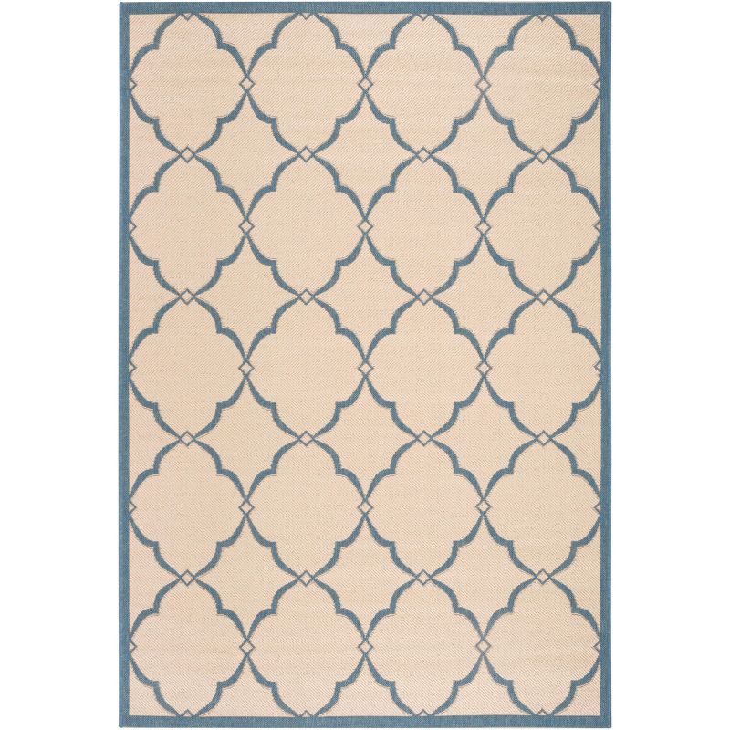 Cream and Blue Geometric Flat Woven Area Rug