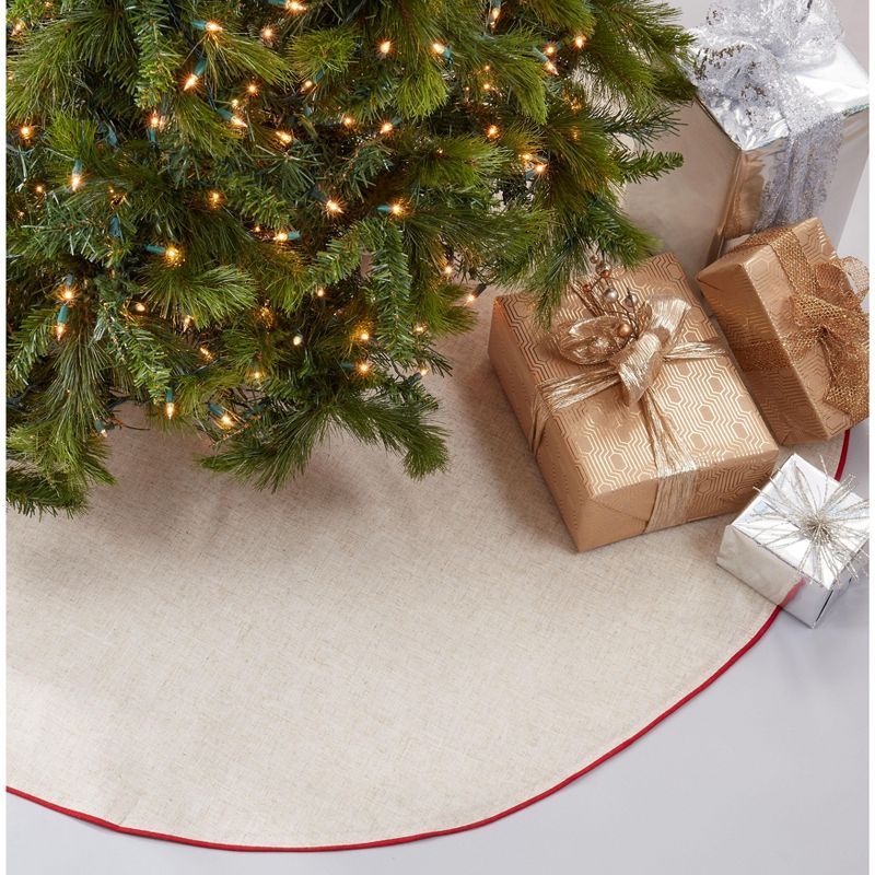 Linen Blend Christmas Tree Skirt with Red Piping