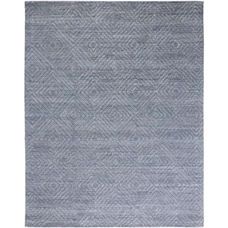 Blue and Beige Abstract 8' x 10' Hand-Tufted Wool Area Rug