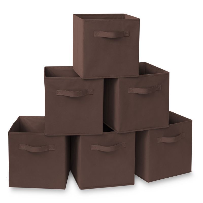 Brown Collapsible Fabric Cube Storage Bins Set of 6