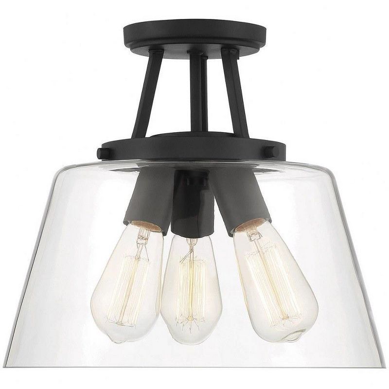 Calhoun Matte Black and Clear Glass 3-Light Semi-Flush Mount