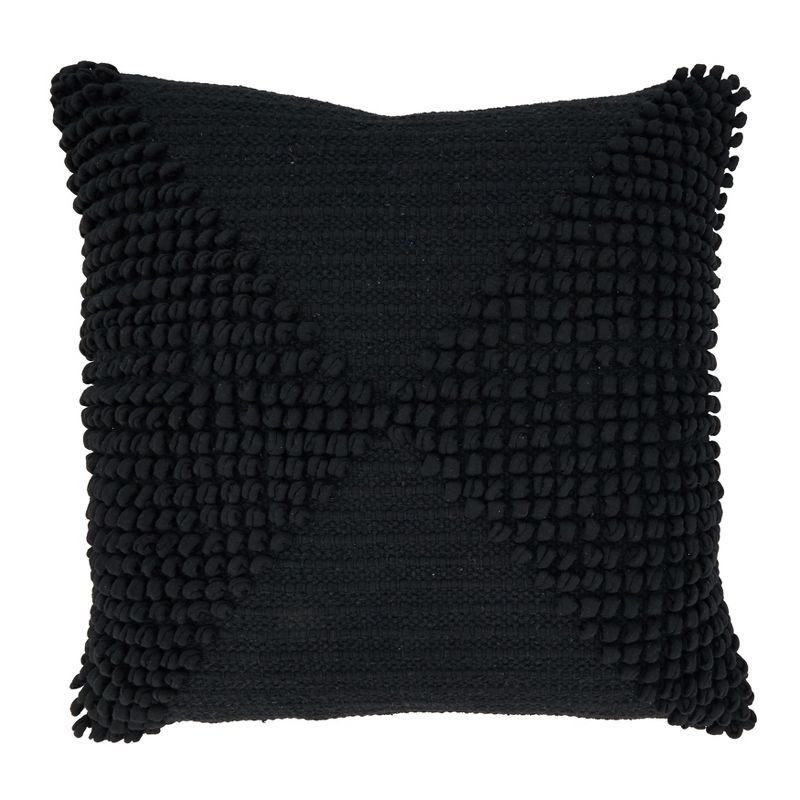 Black Textured Woven Cotton Diamond Throw Pillow Cover