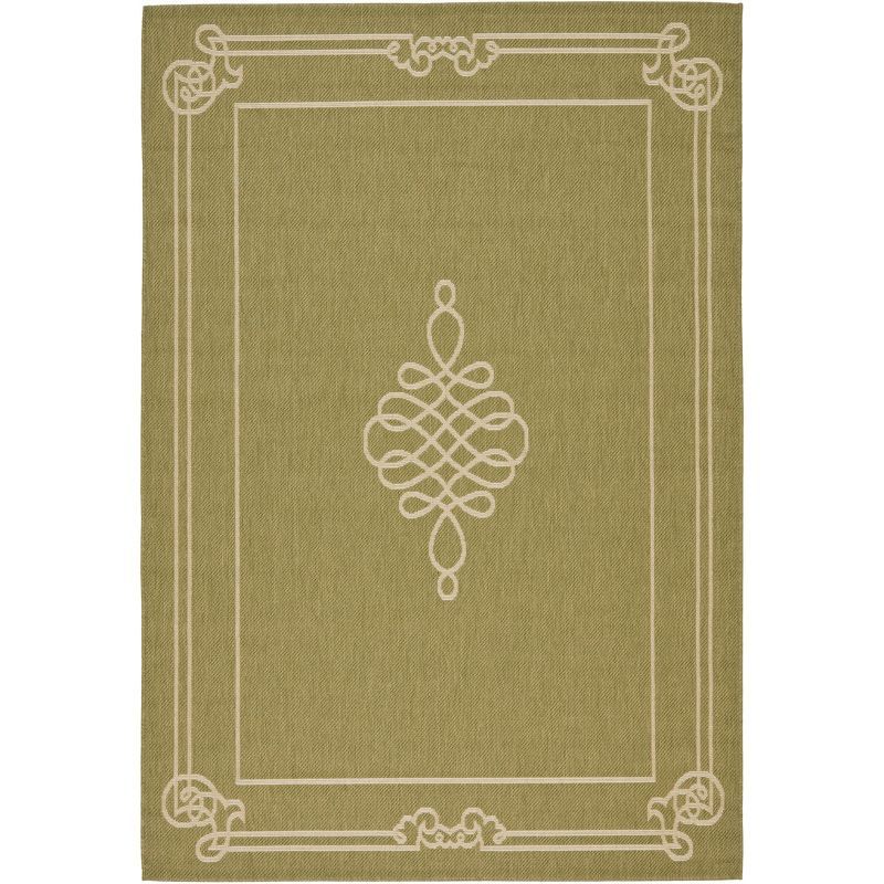 Green and Cream Rectangular Synthetic Outdoor Area Rug