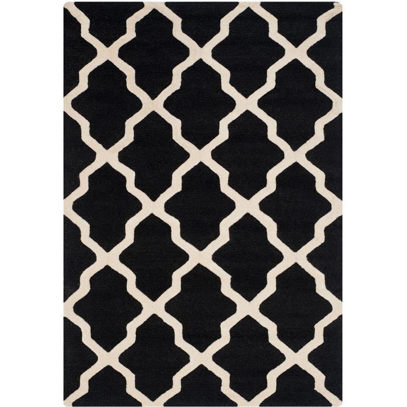 Black and Ivory Geometric Wool Area Rug, 4' x 6'