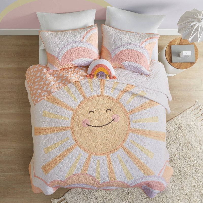 Sunshine Smiles Reversible Cotton Twin Quilt Set with Pillow