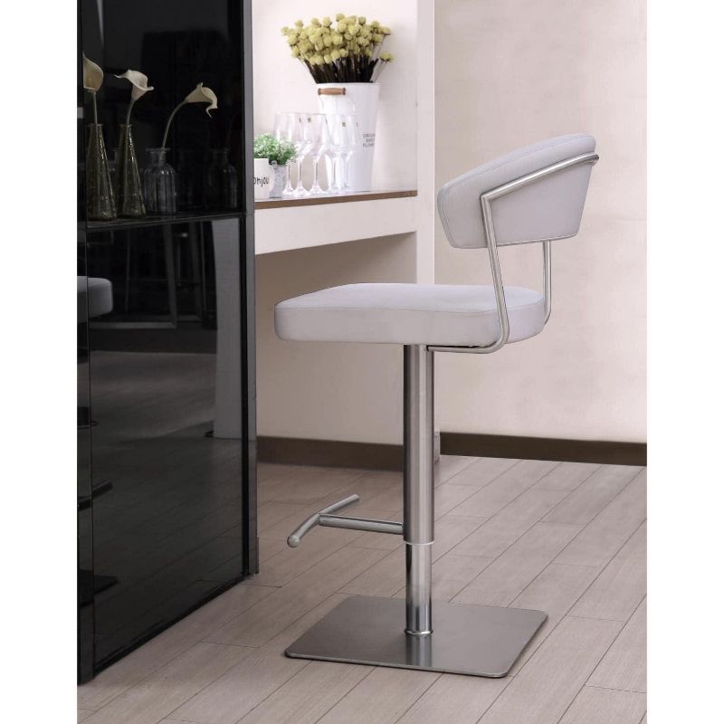 White Adjustable Saddle Style Metal and Faux Leather Barstool