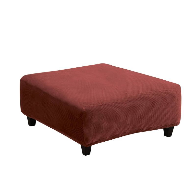 Garnet Stretch Pique Square Ottoman Slipcover