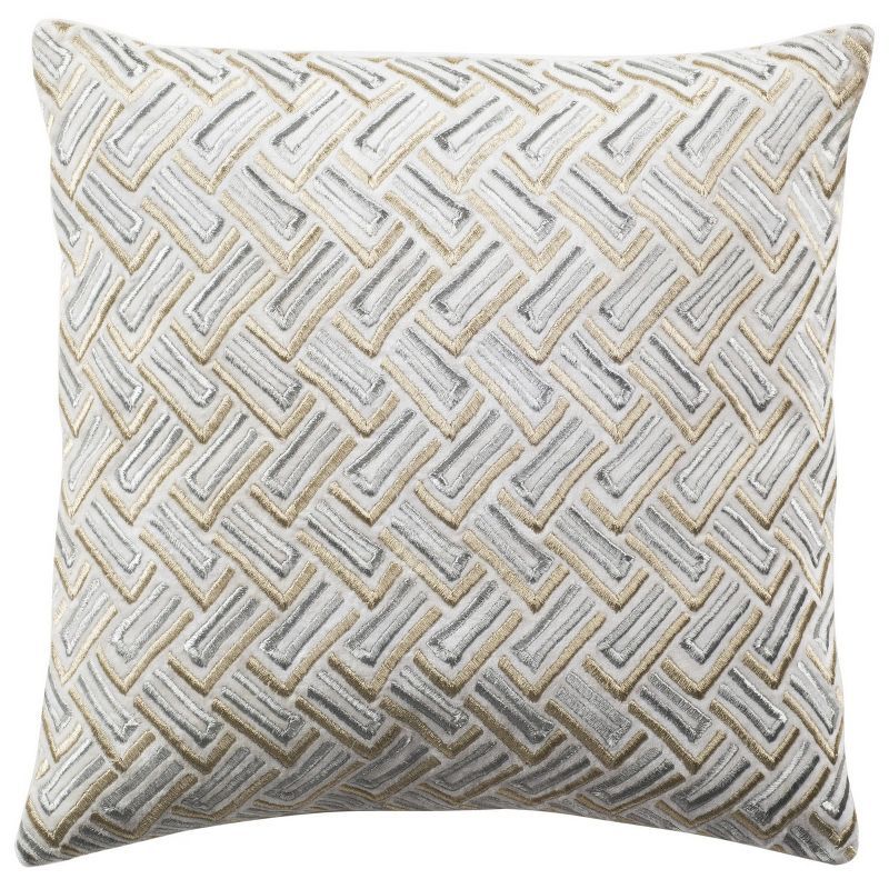 Cream Embroidered Geometric Square Accent Pillow