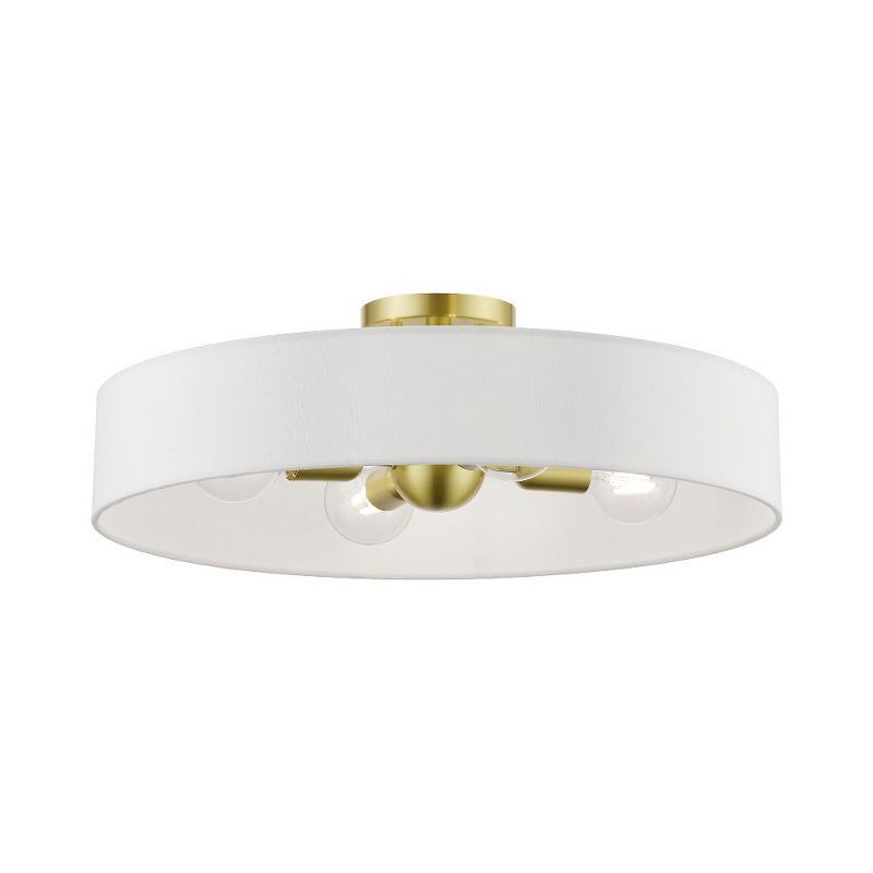 Satin Brass and White 4-Light Drum Semi-Flush Mount