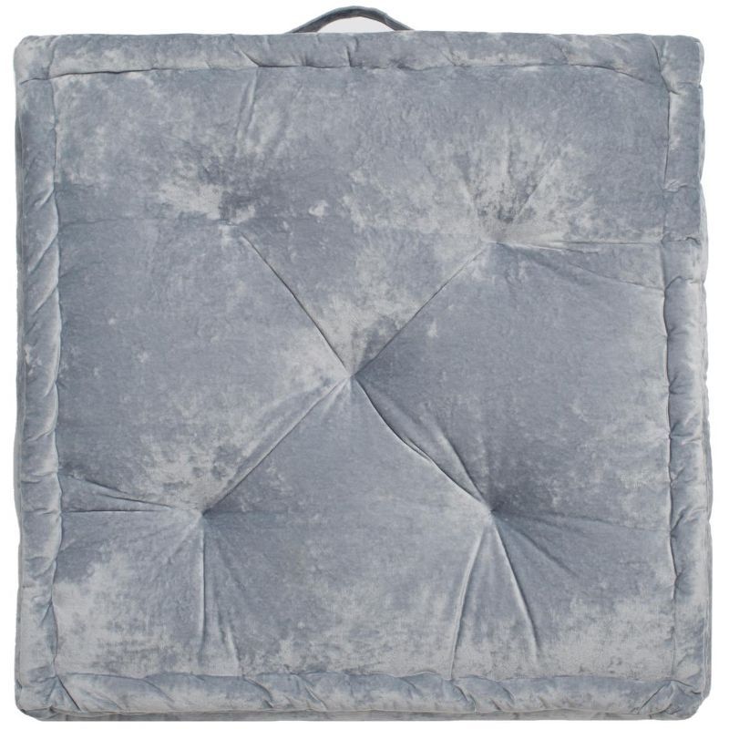 Belia Light Grey Velvet Tufted Square Floor Pillow