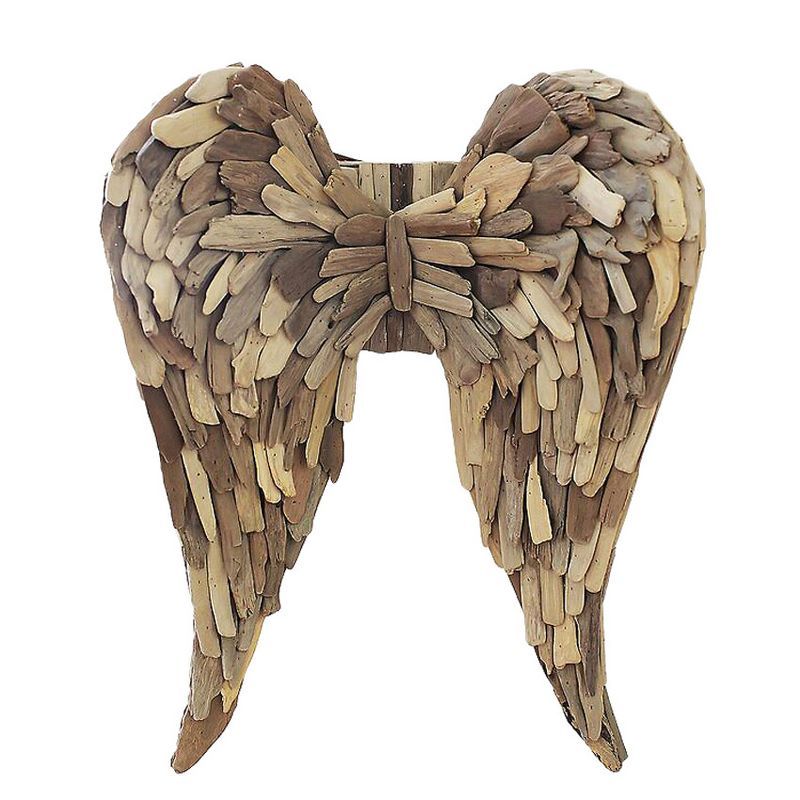 Natural Driftwood Angel Wings Vertical Wall Sculpture, 24" Height