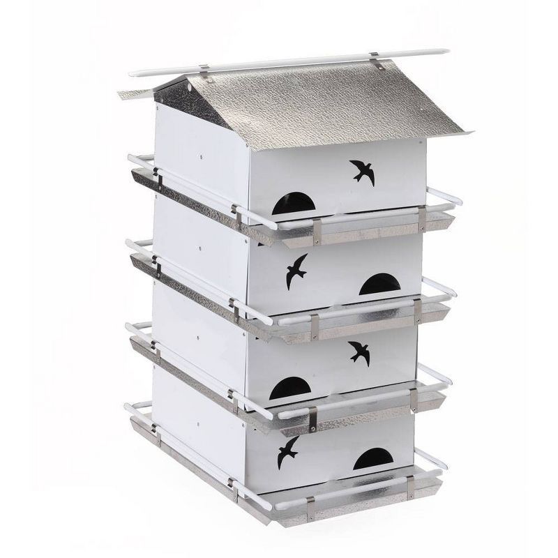 Large White and Silver Aluminum Pole Mounted Bird House