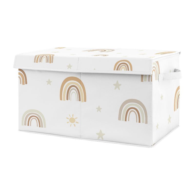 Neutral Boho Rainbow Fabric Storage Toy Bin with Lid