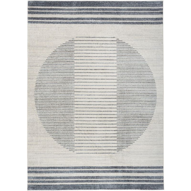 Scandinavian Charm Blue Stripe Washable 5' x 7' Wool Blend Rug