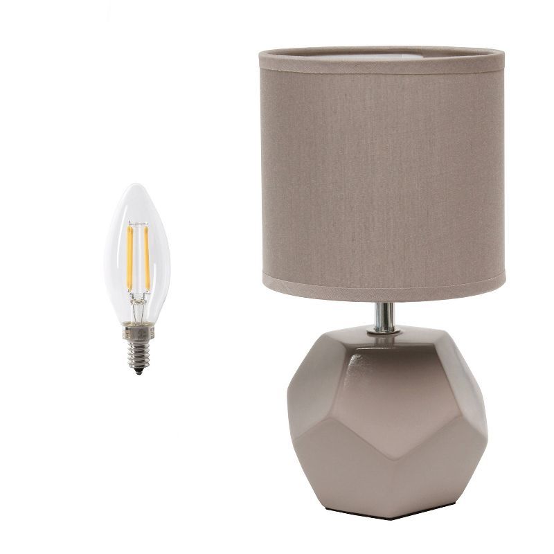 Gray Geometric Prism Table Lamp with Fabric Shade, 10.24"