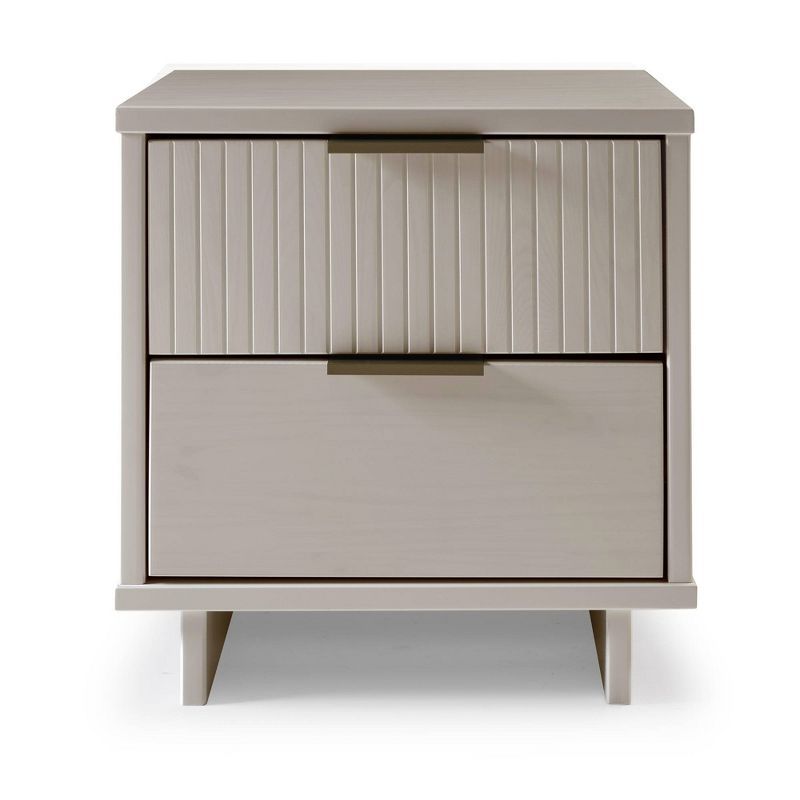 Granville Light Gray 2-Drawer Ribbed Nightstand with Metal Handles