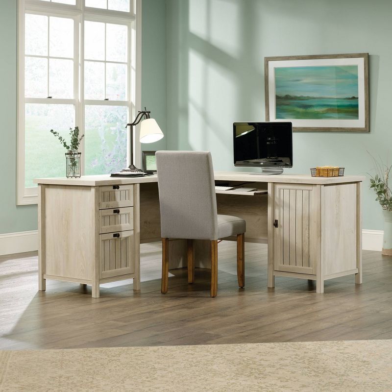 Chalked Chestnut L-Shaped Computer Desk with File Storage