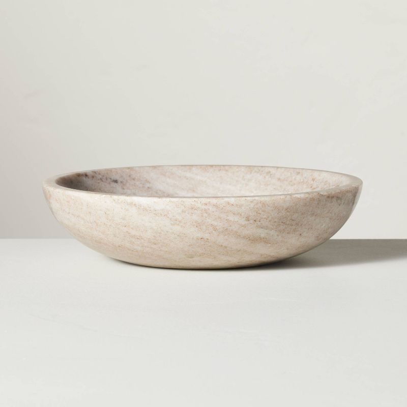 27oz Warm Beige Marble Shallow Round Fruit Bowl